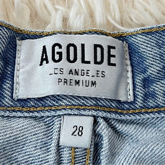 Agolde Cut Off Shorts Size 28 Blue Denim Distressed button fly ripped - Picture 2 of 6